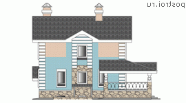 K-292-1P проект двухэтажного дома из пеноблоков с цоколем и гаражом размером 10 на 14  - вид справа