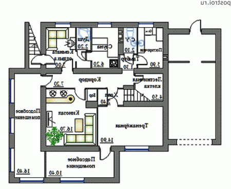 K-306-1P проект трехэтажного коттеджа из пенобетона с цоколем и мансардой и гаражом размером 12 на 16  - цоколь