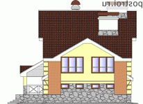 K-306-1P проект трехэтажного коттеджа из пенобетона с цоколем и мансардой и гаражом размером 12 на 16  - вид слева