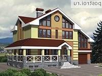 K-306-1P проект трехэтажного коттеджа из пенобетона с цоколем и мансардой и гаражом размером 12 на 16 