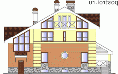 K-306-1P проект трехэтажного коттеджа из пенобетона с цоколем и мансардой и гаражом размером 12 на 16  - вид сзади
