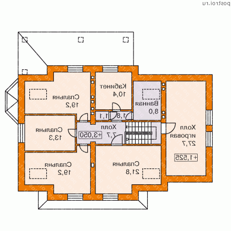 K-371-1P проект двухэтажного дома из газобетона с цоколем и гаражом размером 13 на 17  - 2-й этаж