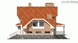 K-371-1P проект двухэтажного дома из газобетона с цоколем и гаражом размером 13 на 17  - вид слева