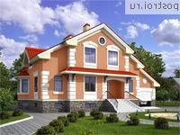 K-371-1P проект двухэтажного дома из газобетона с цоколем и гаражом размером 13 на 17 