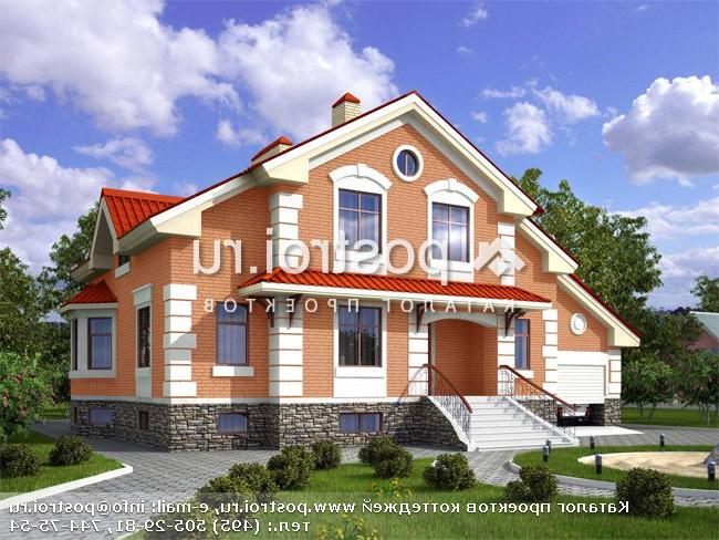 K-371-1P проект двухэтажного дома из газобетона с цоколем и гаражом размером 13 на 17 