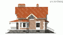 K-371-1P проект двухэтажного дома из газобетона с цоколем и гаражом размером 13 на 17  - вид справа