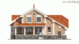 K-371-1P проект двухэтажного дома из газобетона с цоколем и гаражом размером 13 на 17  - вид сзади