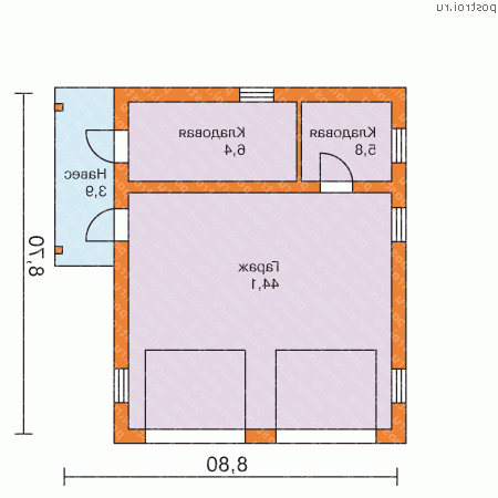 L-060-1P проект одноэтажного гаража из пеноблока размером 9 на 9 - 1-й этаж