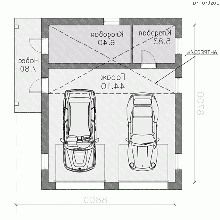 L-060-2P проект одноэтажного гаража из пеноблока размером 9 на 9  - 1-й этаж