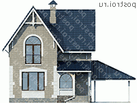L-112-1P проект одноэтажного коттеджа из пенобетона с мансардой и гаражом размером 9 на 8  - вид спереди