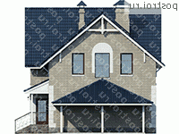 L-112-1P проект одноэтажного коттеджа из пенобетона с мансардой и гаражом размером 9 на 8  - вид слева