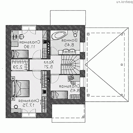 L-112-1P проект одноэтажного коттеджа из пенобетона с мансардой и гаражом размером 9 на 8  - мансарда