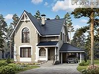 L-112-1P проект одноэтажного коттеджа из пенобетона с мансардой и гаражом размером 9 на 8 