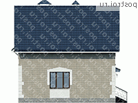 L-112-1P проект одноэтажного коттеджа из пенобетона с мансардой и гаражом размером 9 на 8  - вид справа