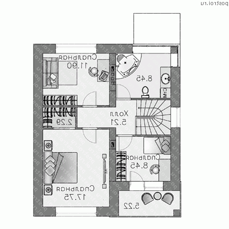 L-113-1P проект двухэтажного коттеджа из пенобетона размером 9 на 8  - 2-й этаж