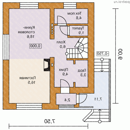 L-115-1P проект одноэтажного коттеджа из пенобетона с мансардой размером 9 на 8 - 1-й этаж L-115-1P проект одноэтажного коттеджа из пенобетона с мансардой размером 9 на 8 - 1-й этаж