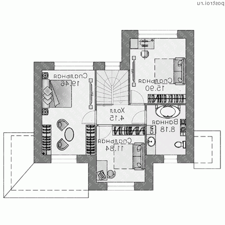 L-128-1P проект двухэтажного коттеджа из газобетона размером 10 на 10  - 2-й этаж
