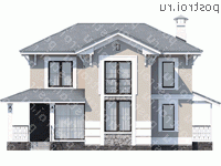 L-128-1P проект двухэтажного коттеджа из газобетона размером 10 на 10  - вид спереди