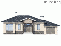 L-129-1P проект одноэтажного коттеджа из газобетона с гаражом размером 13 на 16  - вид спереди