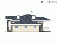 L-129-1P проект одноэтажного коттеджа из газобетона с гаражом размером 13 на 16  - вид слева