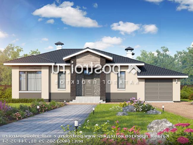 L-129-1P проект одноэтажного коттеджа из газобетона с гаражом размером 13 на 16 