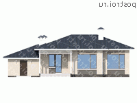 L-129-1P проект одноэтажного коттеджа из газобетона с гаражом размером 13 на 16  - вид сзади