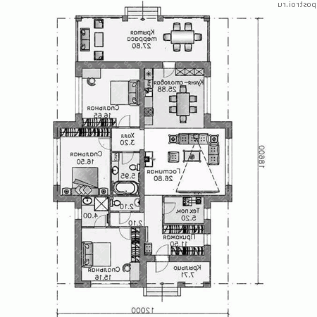 L-137-1P проект одноэтажного дома из газобетона размером 12 на 19  - 1-й этаж