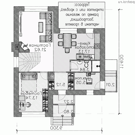 L-138-1P проект двухэтажного дома из газобетона размером 11 на 9  - 1-й этаж