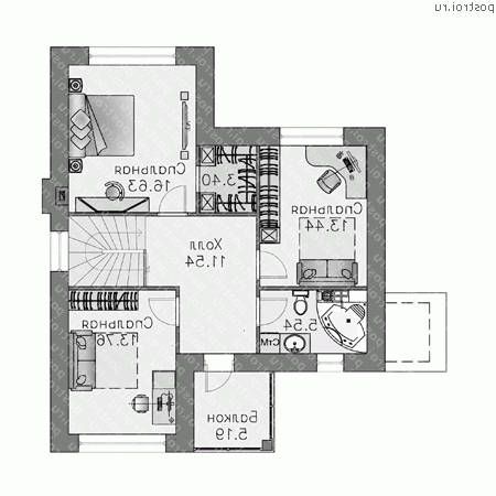 L-138-1P проект двухэтажного дома из газобетона размером 11 на 9  - 2-й этаж