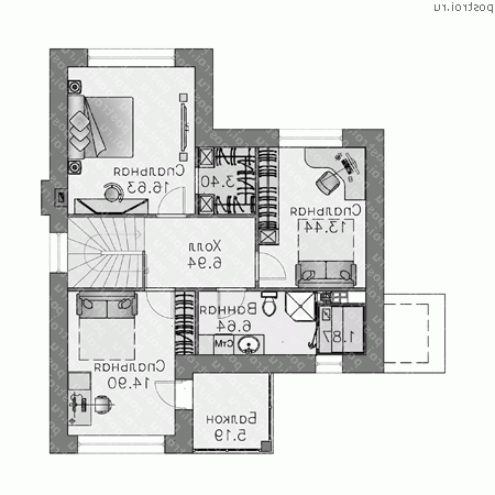 L-138-1P проект двухэтажного дома из газобетона размером 11 на 9  - 2-й этаж (вариант 2)