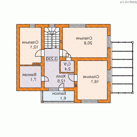 L-171-1P проект одноэтажного дома из пеноблоков с мансардой размером 10 на 12  - мансарда
