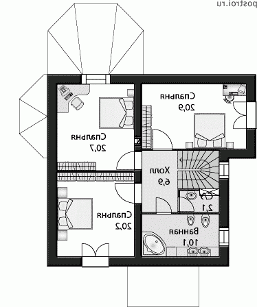 L-184-1K проект двухэтажного дома из кирпича размером 10 на 11 - 2-й этаж