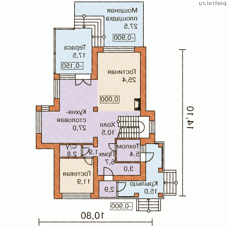 L-189-1P проект двухэтажного дома из пеноблоков размером 14 на 11 - 1-й этаж