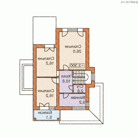 L-189-1P проект двухэтажного дома из пеноблоков размером 14 на 11 - 2-й этаж