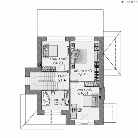L-193-1P проект двухэтажного коттеджа из пенобетона с мансардой размером 13 на 10 - 2-й этаж L-193-1P проект двухэтажного коттеджа из пенобетона с мансардой размером 13 на 10 - 2-й этаж
