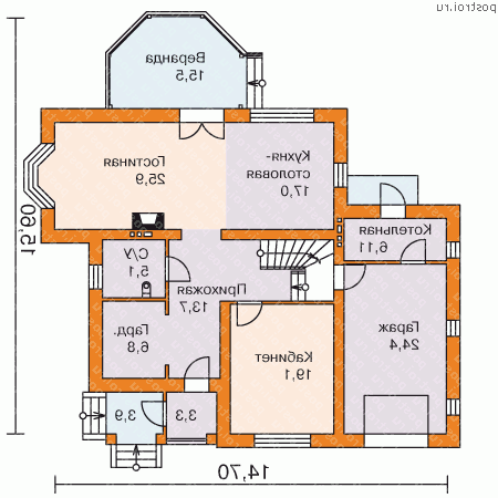 L-219-1P проект двухэтажного дома из пенобетона с гаражом размером 16 на 15  - 1-й этаж