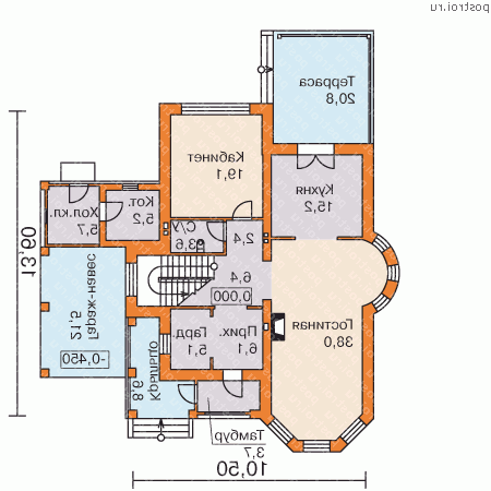 L-227-1P проект двухэтажного коттеджа из газобетона с гаражом размером 14 на 11  - 1-й этаж