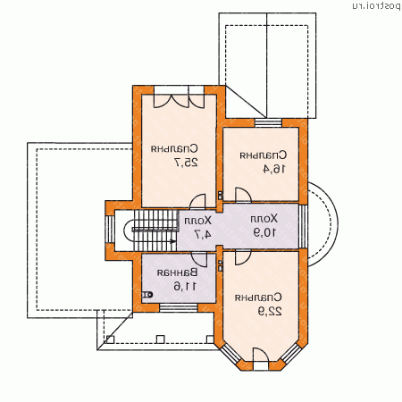 L-227-1P проект двухэтажного коттеджа из газобетона с гаражом размером 14 на 11  - 2-й этаж