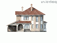 L-227-1P проект двухэтажного коттеджа из газобетона с гаражом размером 14 на 11  - вид спереди