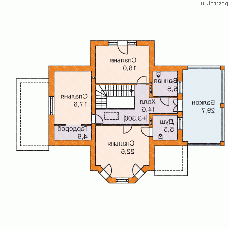 L-230-1P проект двухэтажного коттеджа из газобетона размером 12 на 16  - 2-й этаж