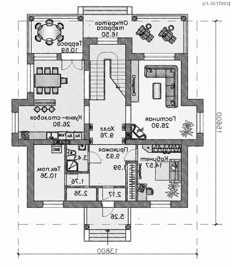 L-233-1K проект двухэтажного дома из кирпича размером 16 на 14  - 1-й этаж