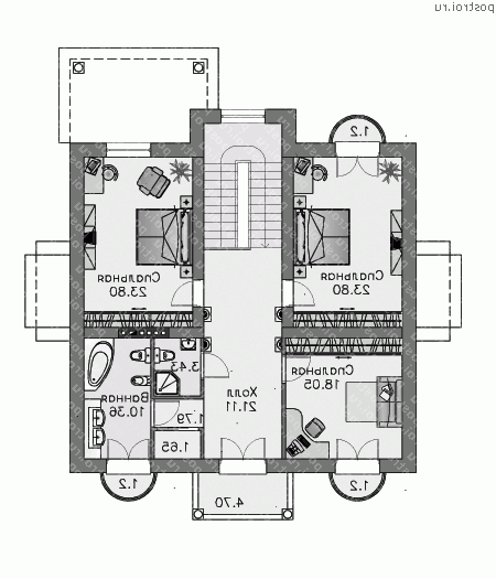 L-233-1K проект двухэтажного дома из кирпича размером 16 на 14  - 2-й этаж