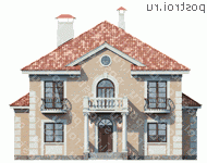 L-233-1K проект двухэтажного дома из кирпича размером 16 на 14  - вид спереди