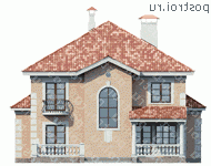 L-233-1K проект двухэтажного дома из кирпича размером 16 на 14  - вид сзади