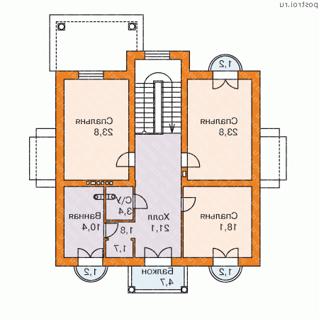 L-233-1P проект двухэтажного дома из газобетона размером 16 на 14  - 2-й этаж