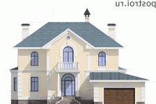 L-290-1P проект двухэтажного дома из пеноблоков с гаражом размером 19 на 16 - вид спереди