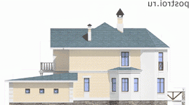 L-290-1P проект двухэтажного дома из пеноблоков с гаражом размером 19 на 16 - вид слева