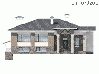 L-291-1P проект двухэтажного дома из пеноблоков с цоколем и мансардой размером 15 на 16  - вид спереди