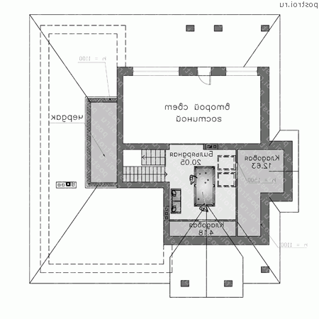 L-291-1P проект двухэтажного дома из пеноблоков с цоколем и мансардой размером 15 на 16  - мансарда