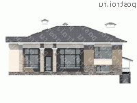 L-291-1P проект двухэтажного дома из пеноблоков с цоколем и мансардой размером 15 на 16  - вид сзади